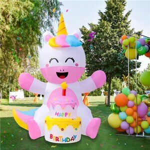 6FT Inflatable Unicorn Birthday Cake, Happy Birthday Inflatable Unicorn